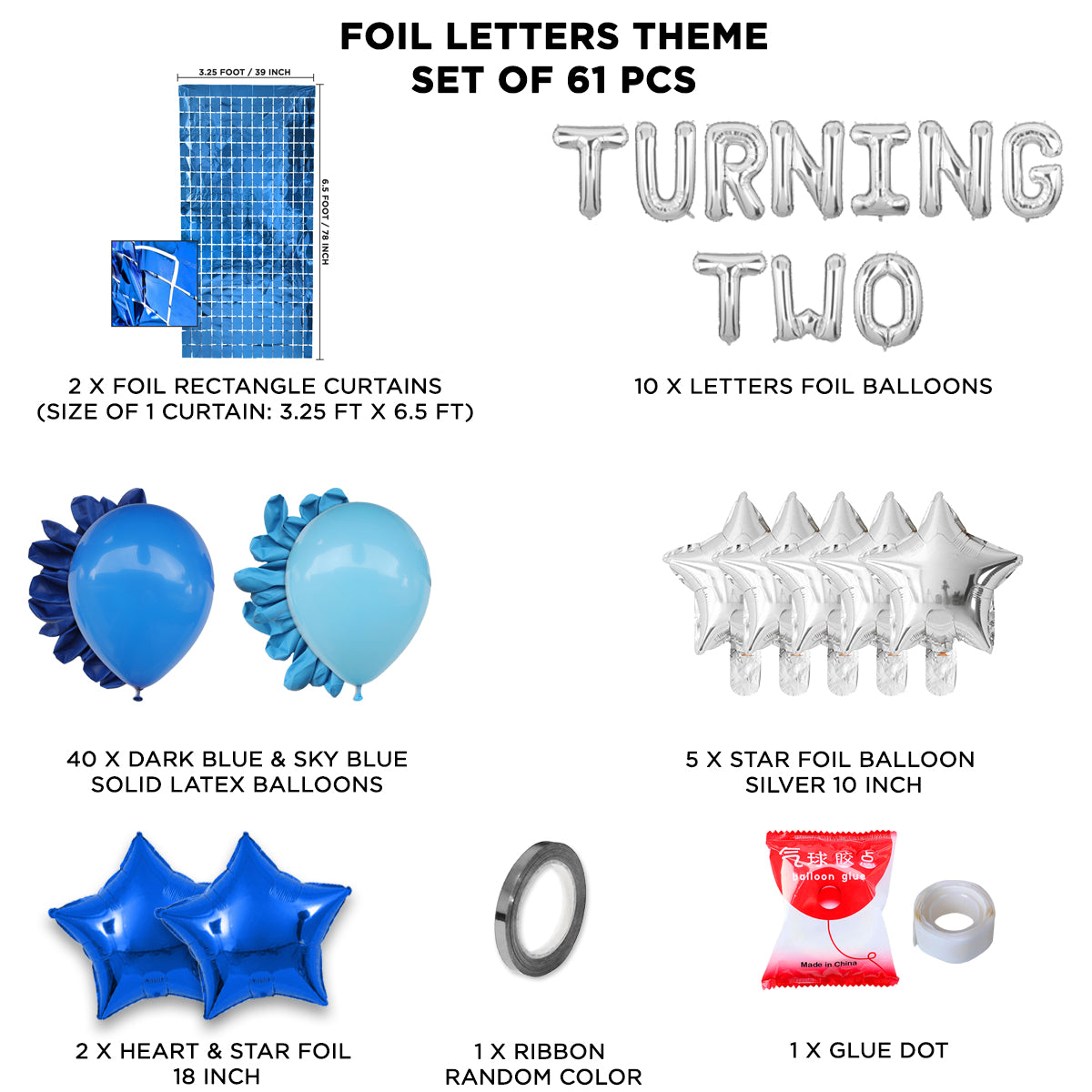 Second Birthday Turning Two Foil Letter Theme With Rectangle Curtain