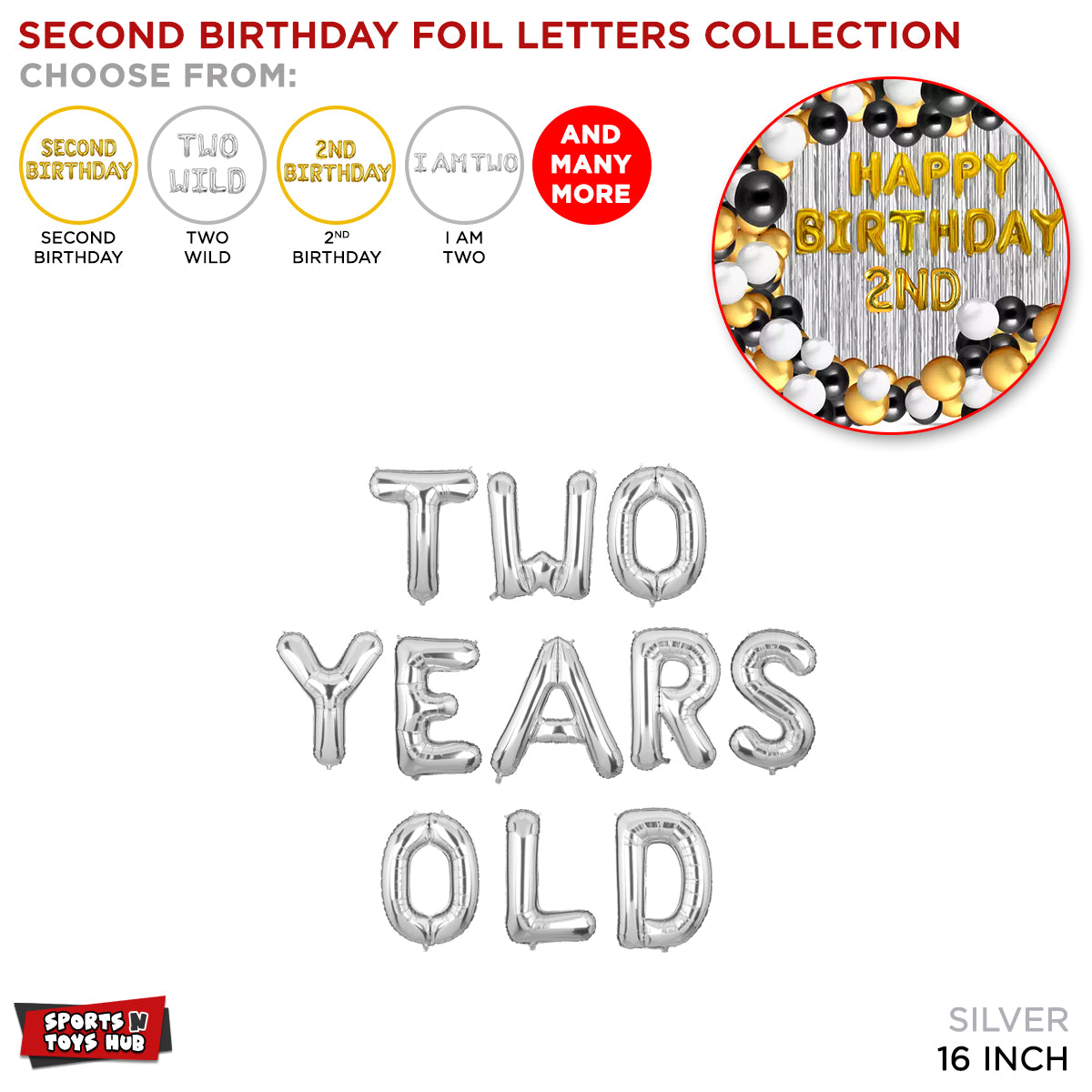 Second Birthday Silver Foil Letter Collection