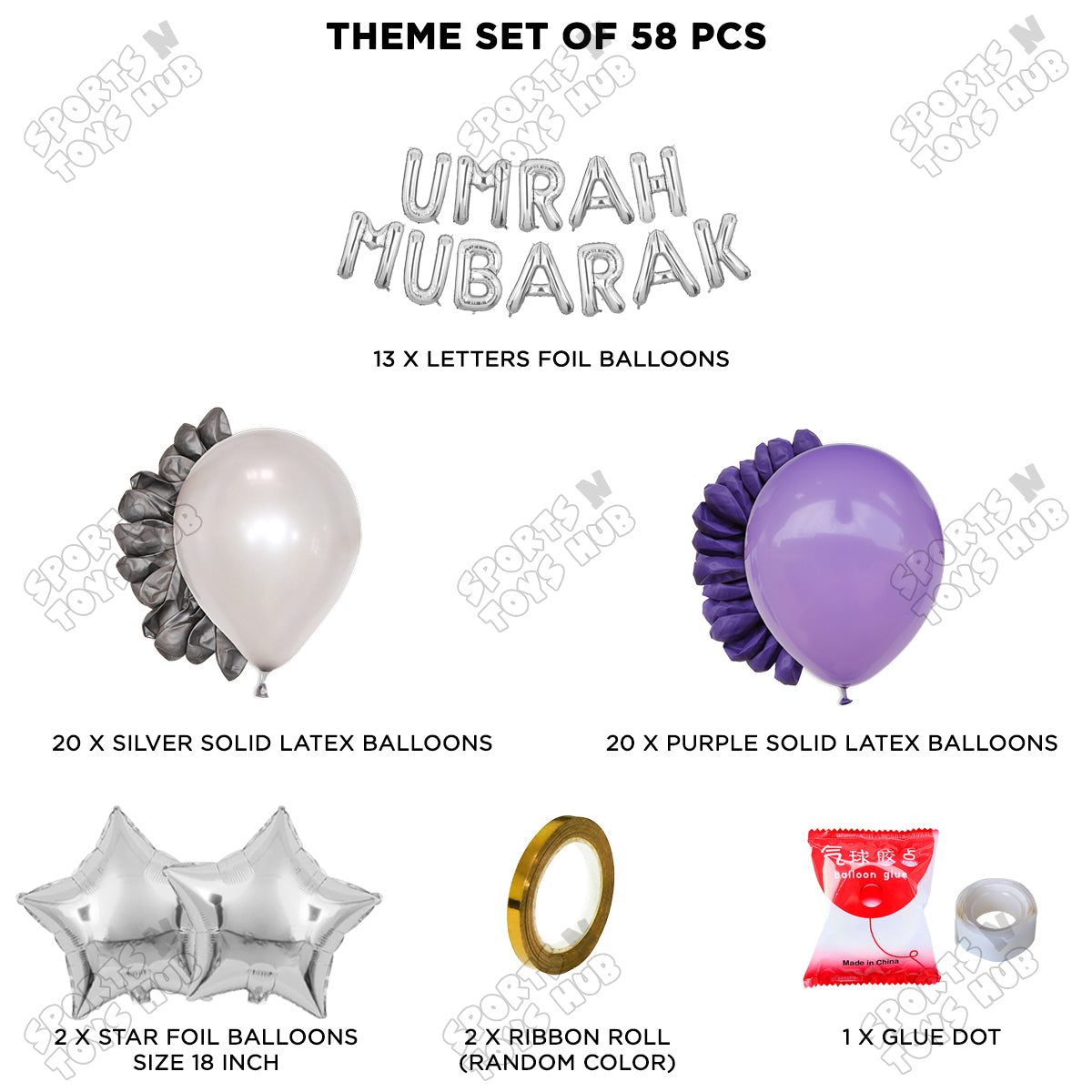 Umrah Mubarak Silver Foil Letter Garland Theme Collection
