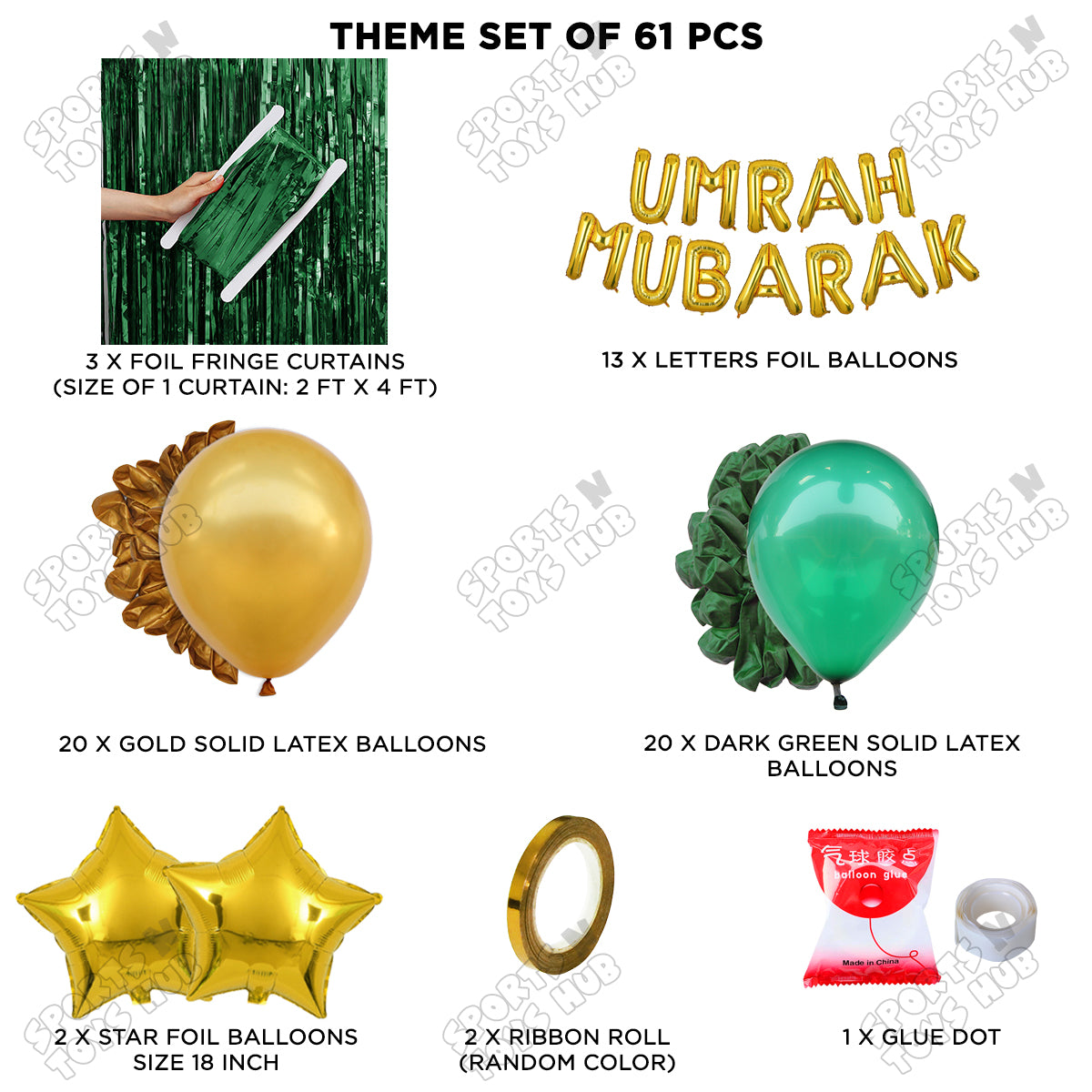Umrah Mubarak Gold Foil Theme Curtain Theme Collection