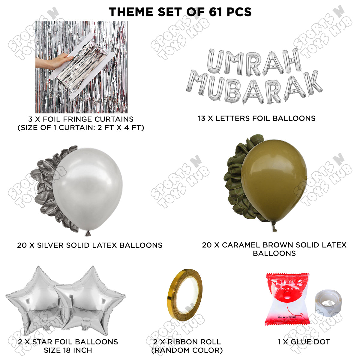 Umrah Mubarak Silver Foil Letter Curtain Theme Collection
