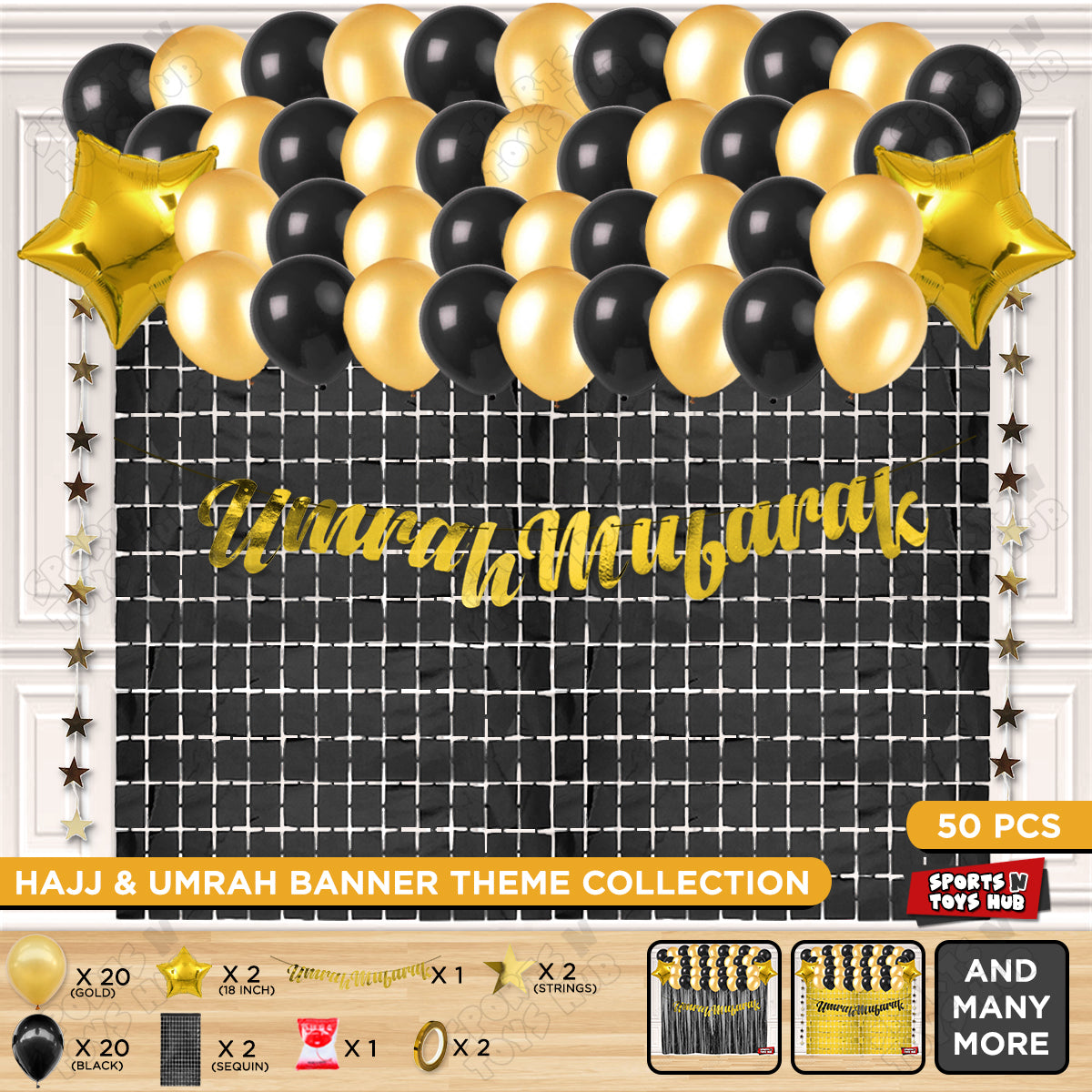 Umrah Mubarak Gold Cursive Banner Theme Collection