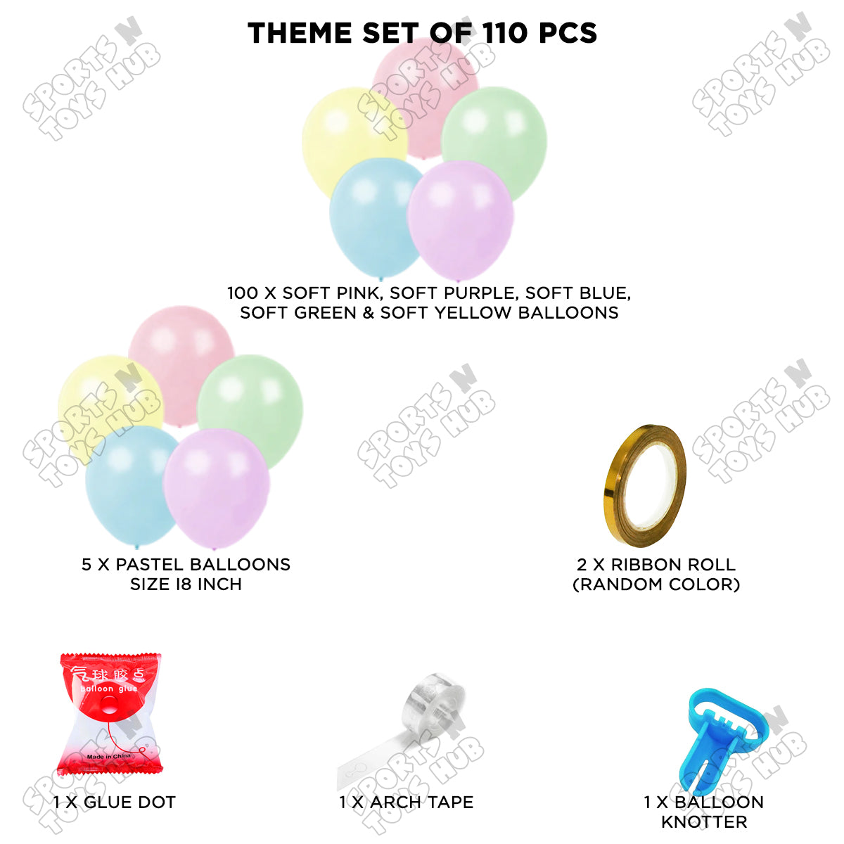 Multi Pastel Arch Balloon Theme Set - 110 Pcs