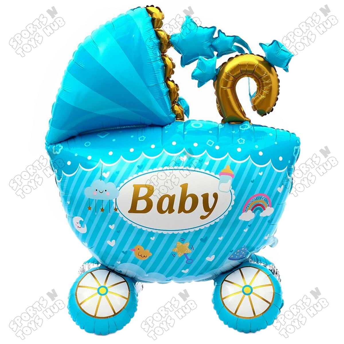 4D Super Jumbo Baby Boy Stroller Foil Balloon Stand - 104x85 CM