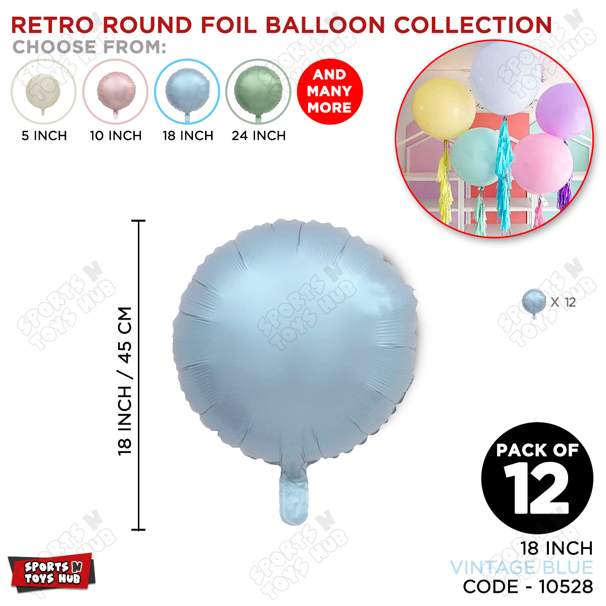 18 Inch - Vintage Blue Round Foil Balloon