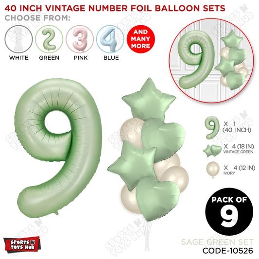 Sage Green Color 40 Inch Number Foil Balloon Set