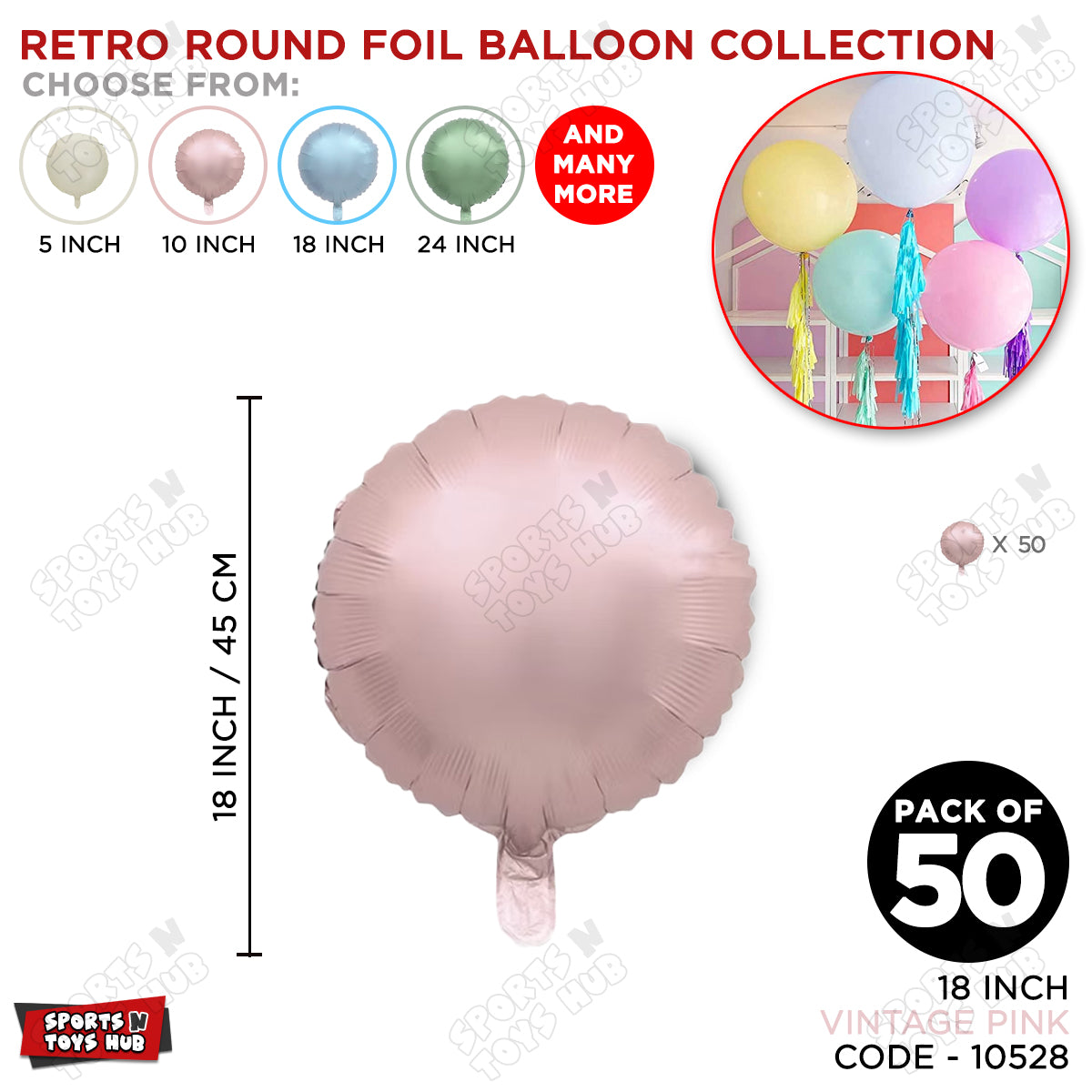 18 Inch - Vintage Pink Round Foil Balloon