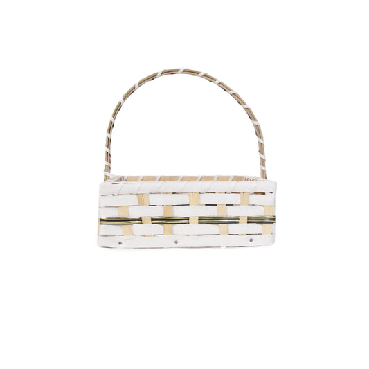 Set Of 5 Waeve Pattern White Square Shape Hand Carry Basket