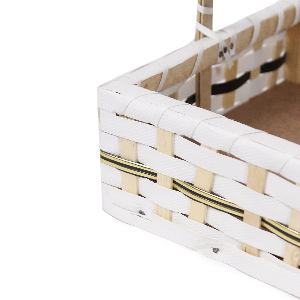 White Square Shape Waeve Pattern Hand Carry Basket