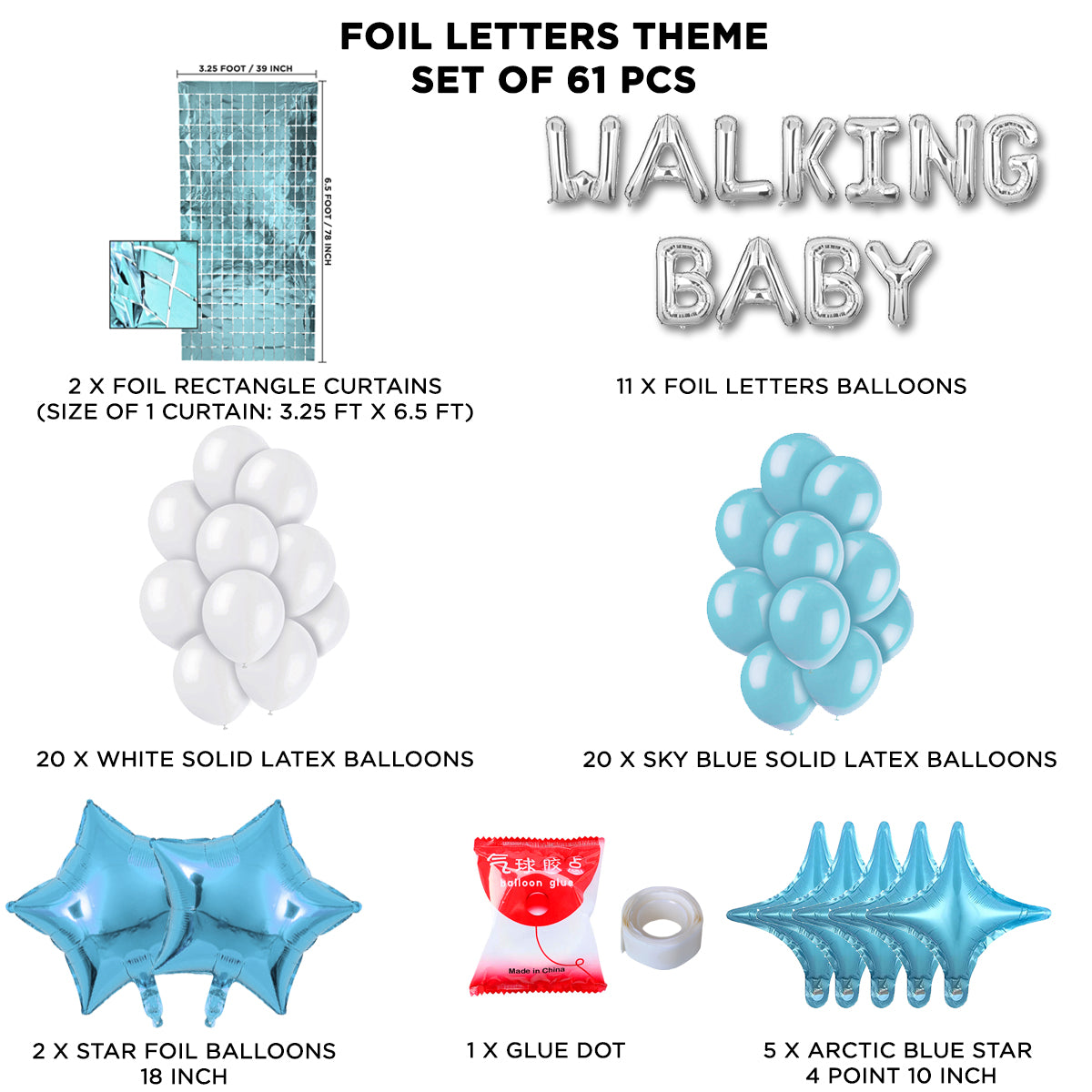 Walking Baby Foil Letter Theme With Rectangle Curtain