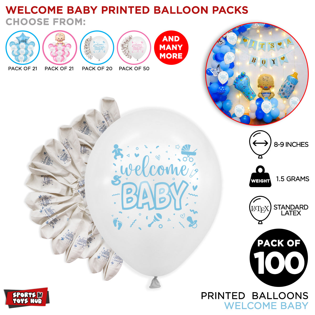 Welcome Baby Printed Balloons - Blue