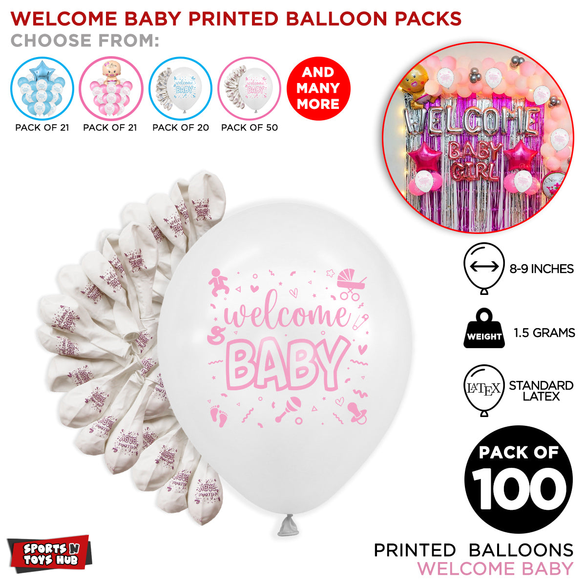 Welcome Baby Printed Balloons - Pink