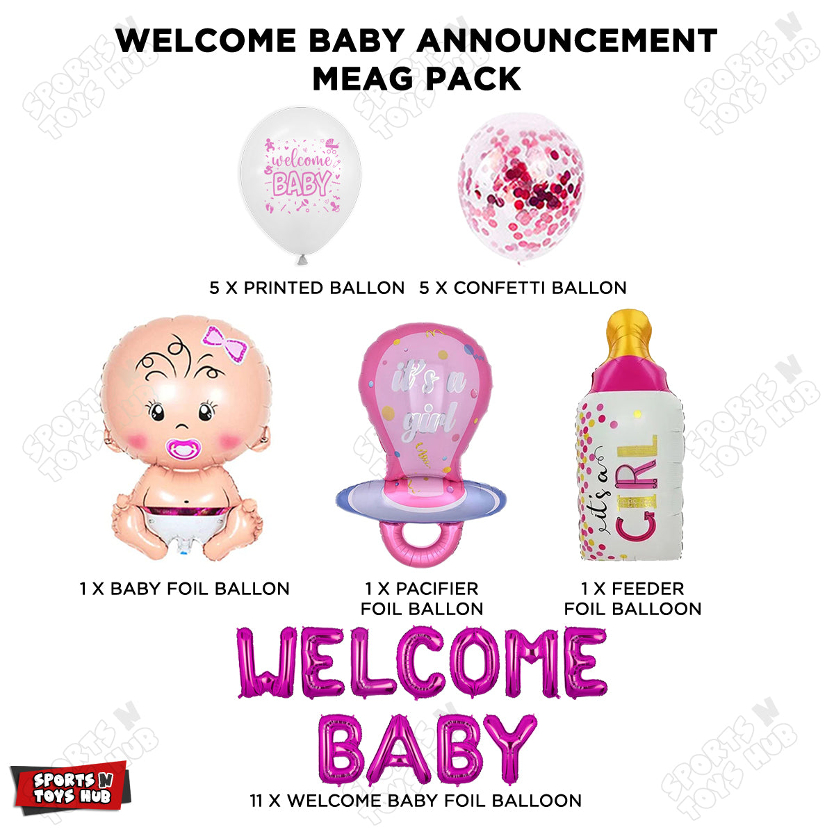 Welcome Baby Pink Foil Letter Balloon Set - 25 Pcs