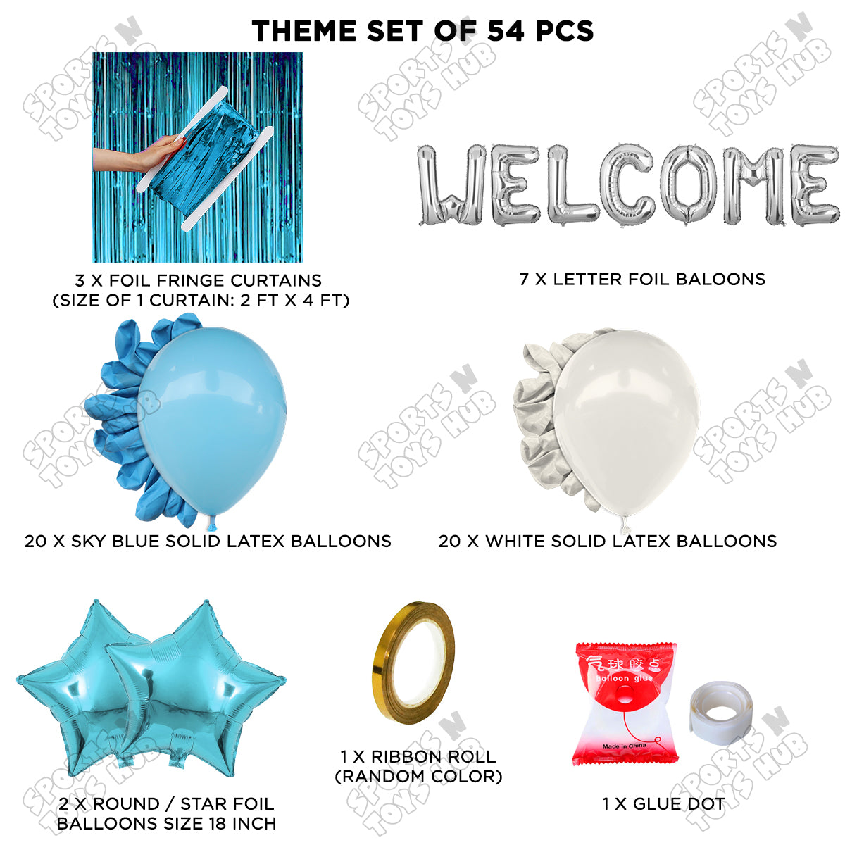 Welcome Foil Letter Theme With Curtain - Blue & Pink