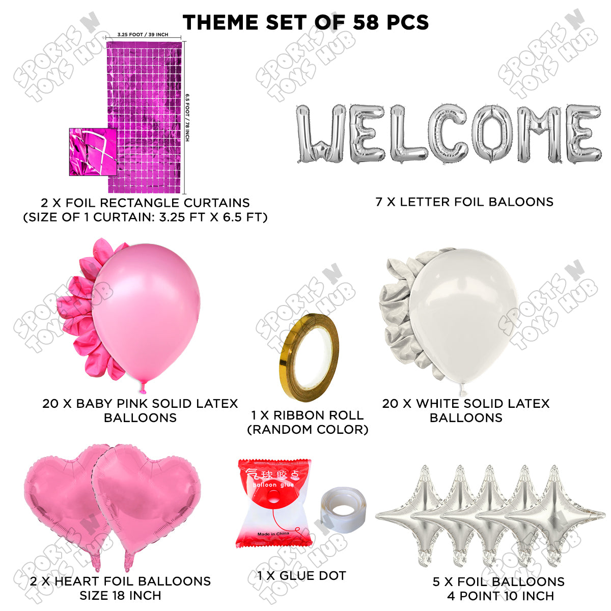 Welcome Foil Letter Theme With Rectangle Curtain - Blue & Pink