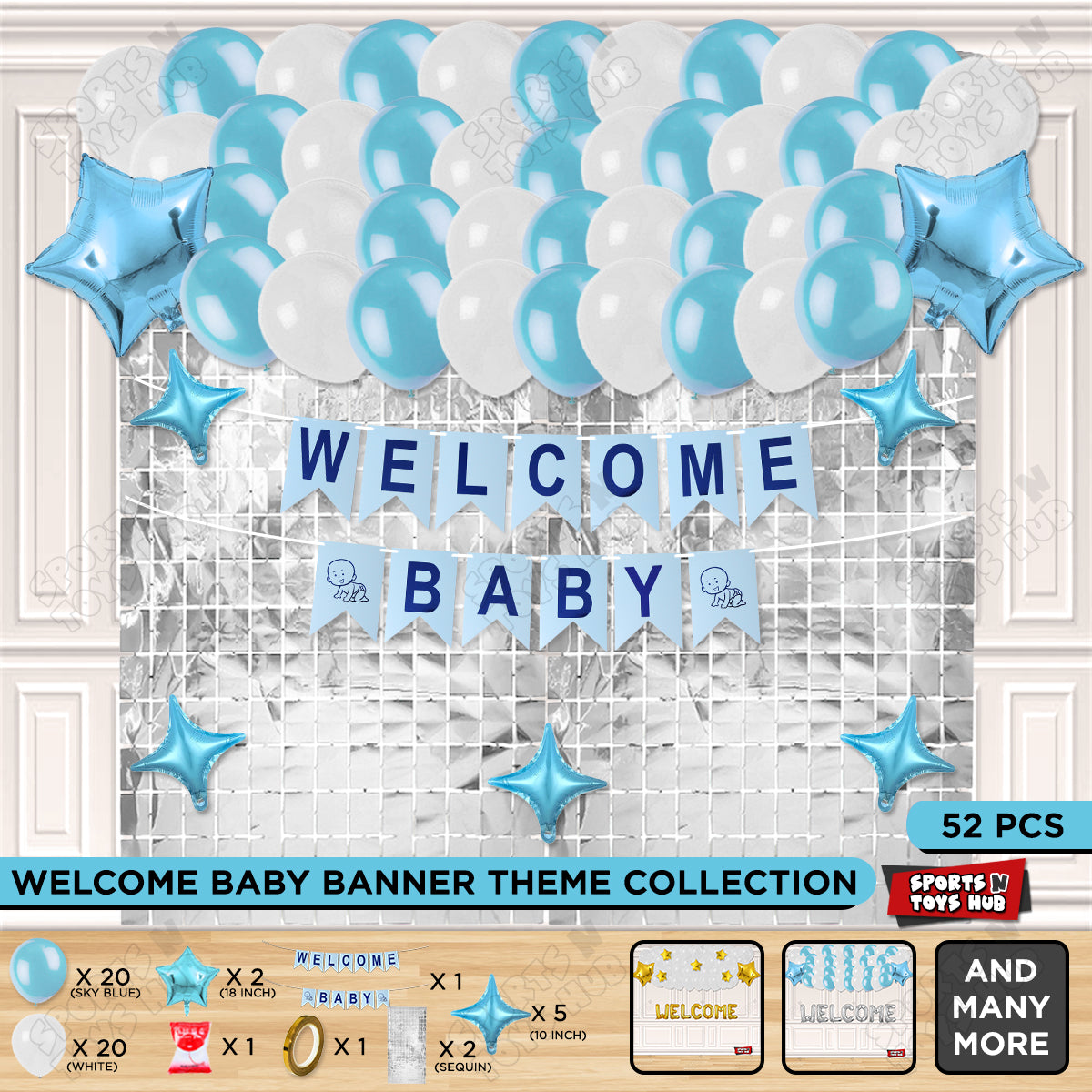 Welcome Baby Card Banner Theme With Rectangle Curtain
