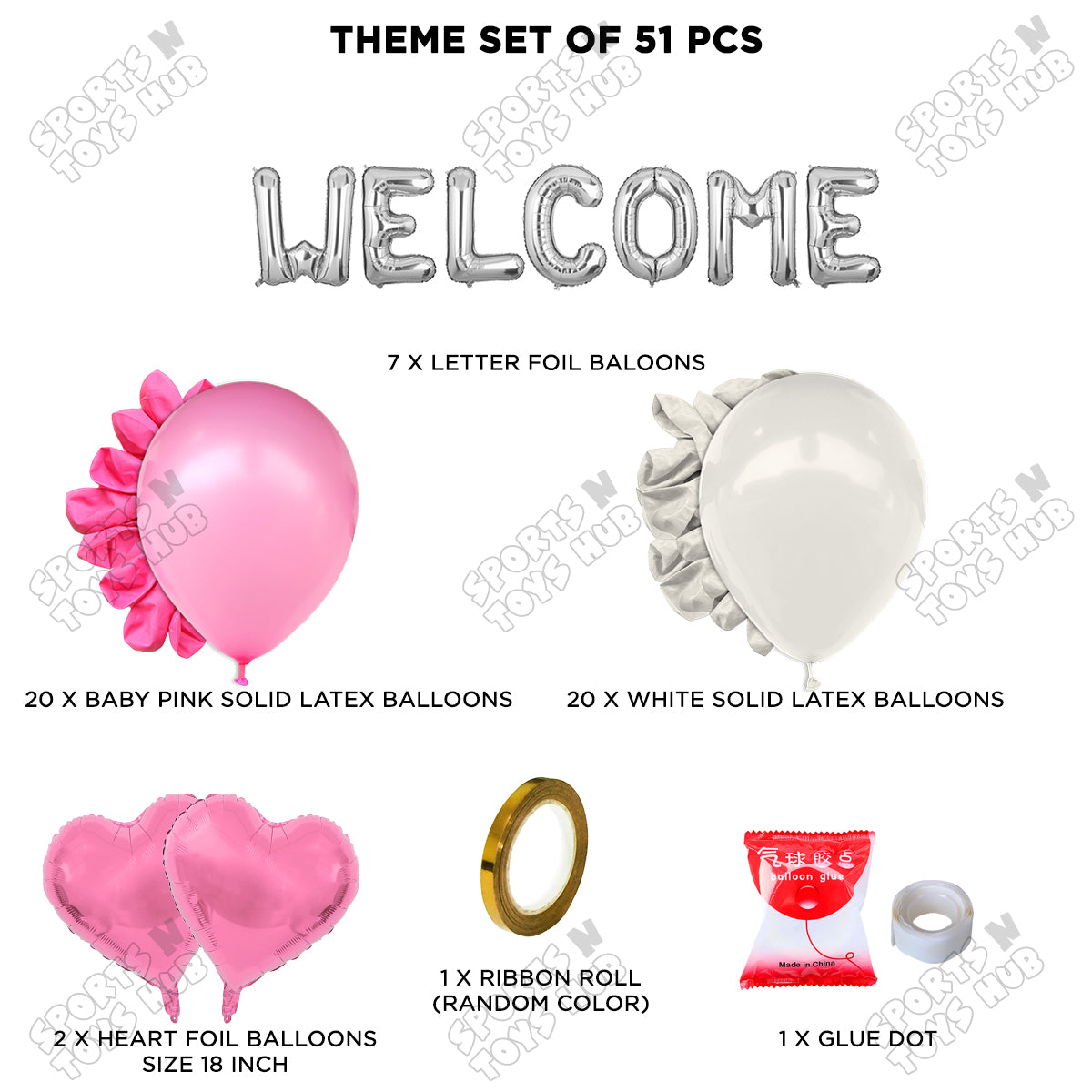 Welcome Foil Letter Theme Without Curtain - Blue & Pink