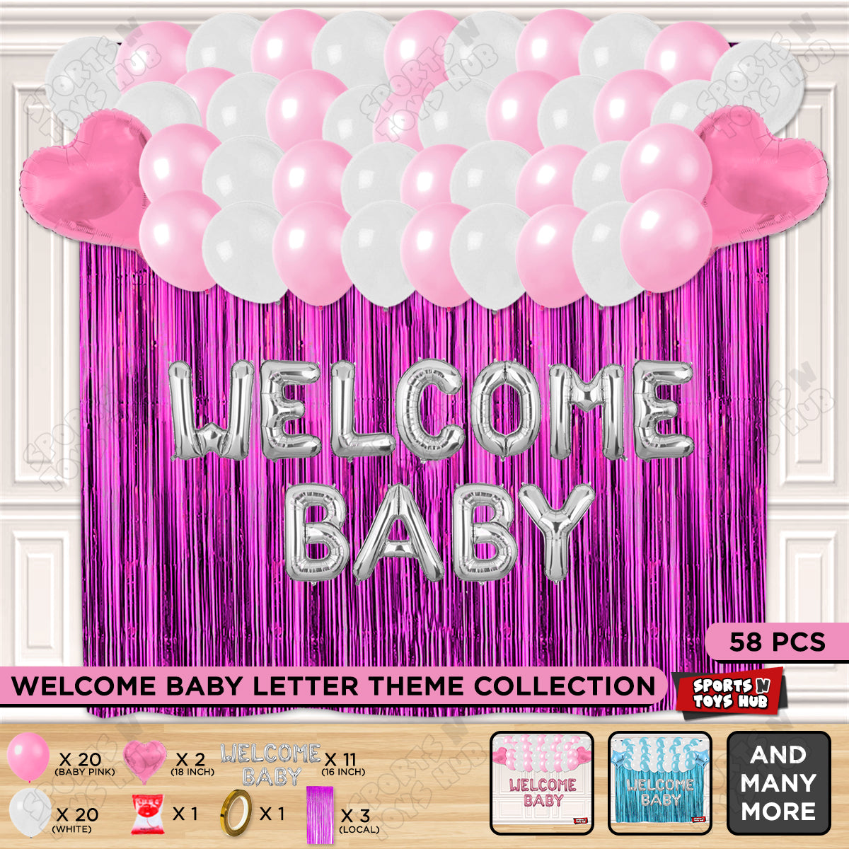 Welcome Baby Foil Letter Theme With Curtain