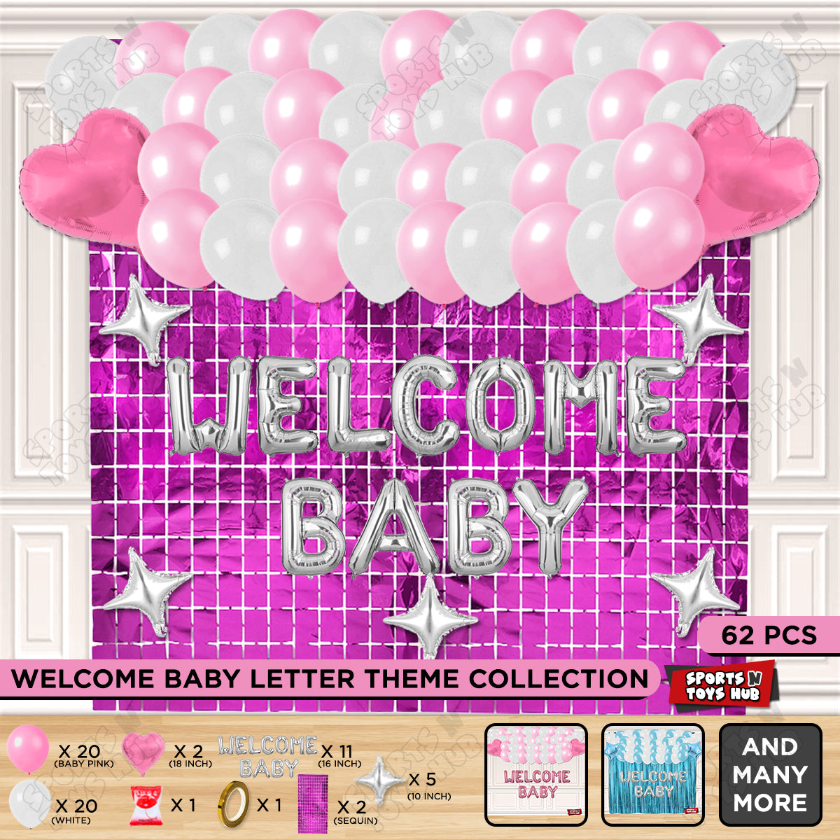 Welcome Baby Foil Letter Theme With Rectangle Curtain