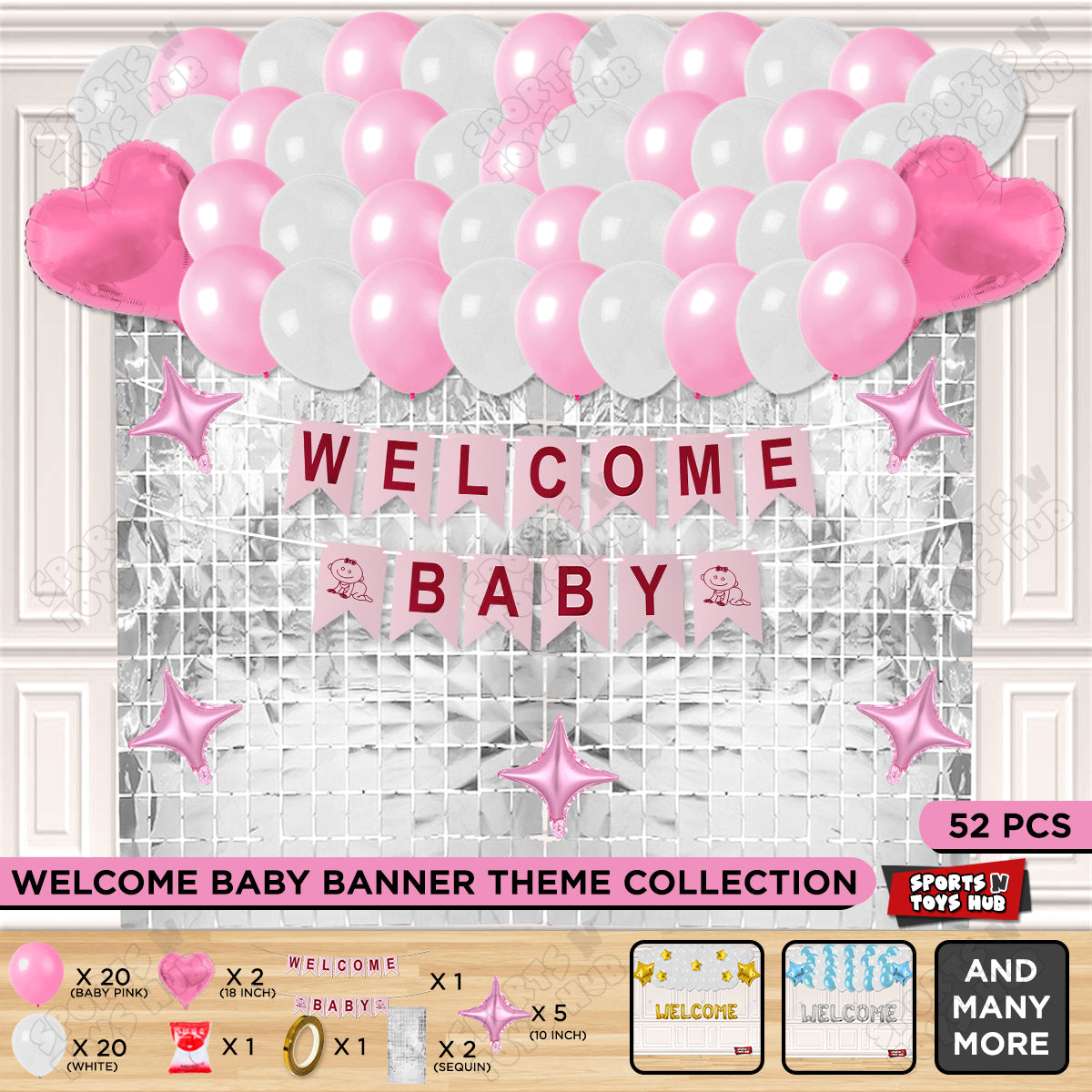 Welcome Baby Card Banner Theme With Rectangle Curtain