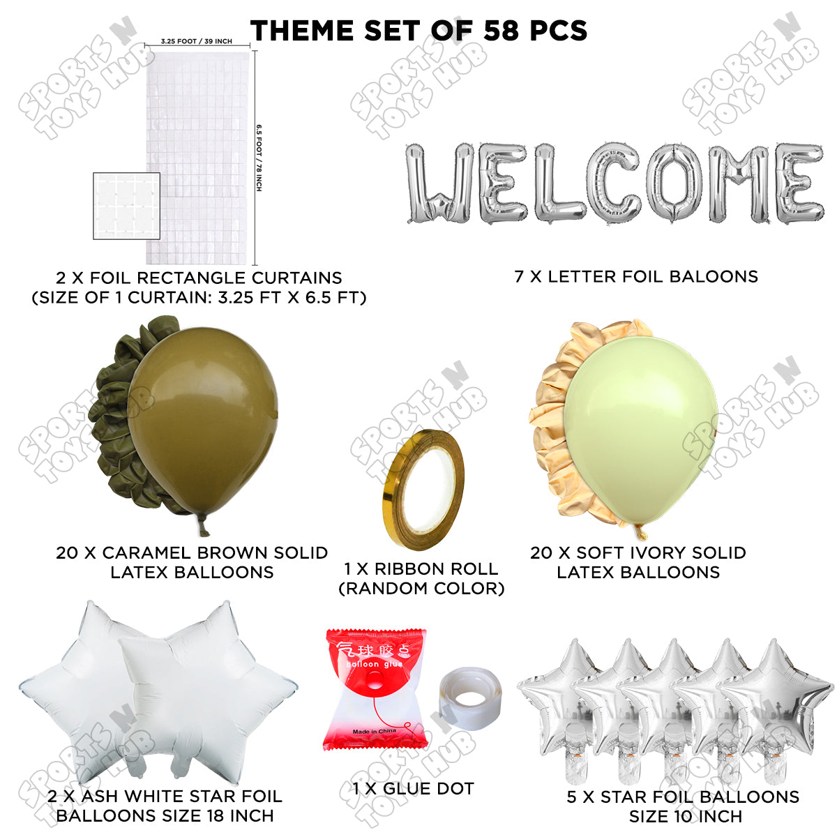 Welcome Foil Letter Theme With Rectangle Curtain - White & Ivory