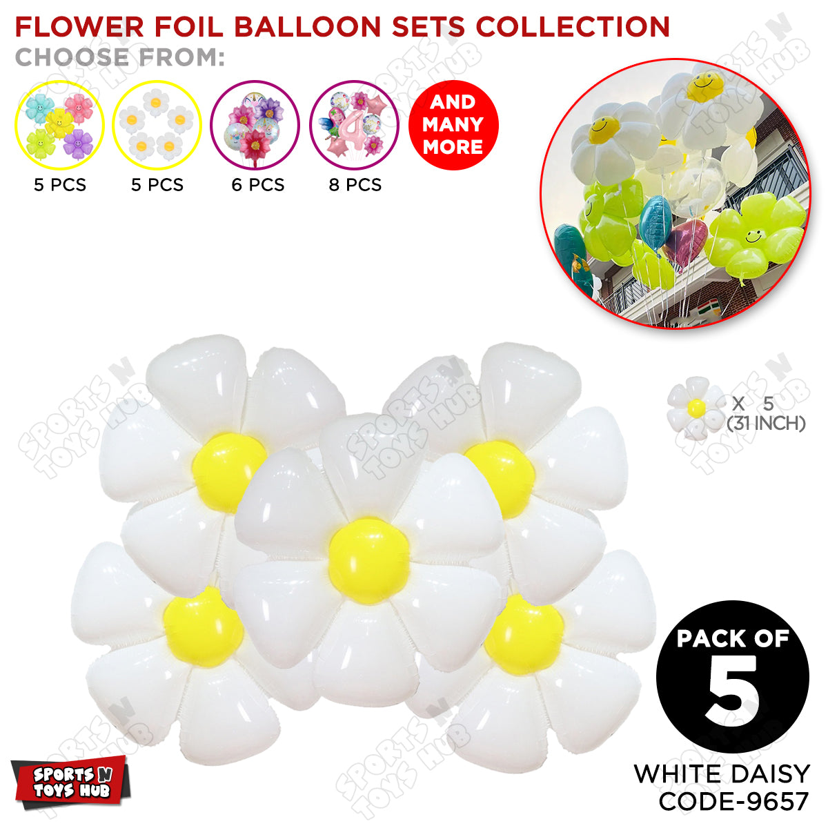 Daisy Flower Foil Balloon Set Collection