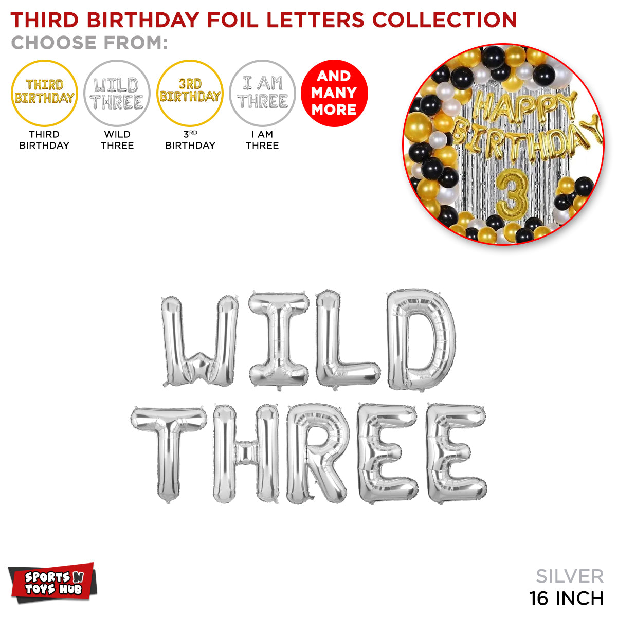 Third Birthday Silver Foil Letter Collection