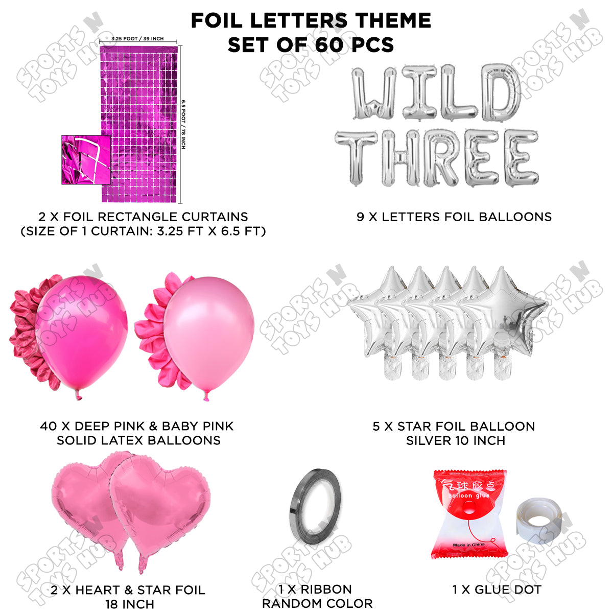 3RD Birthday Wild Three Foil Letter Theme With Rectangle Curtain