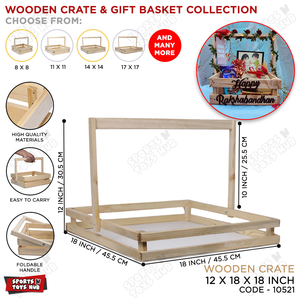 Wooden Crate Gift Basket With Foldable Handle