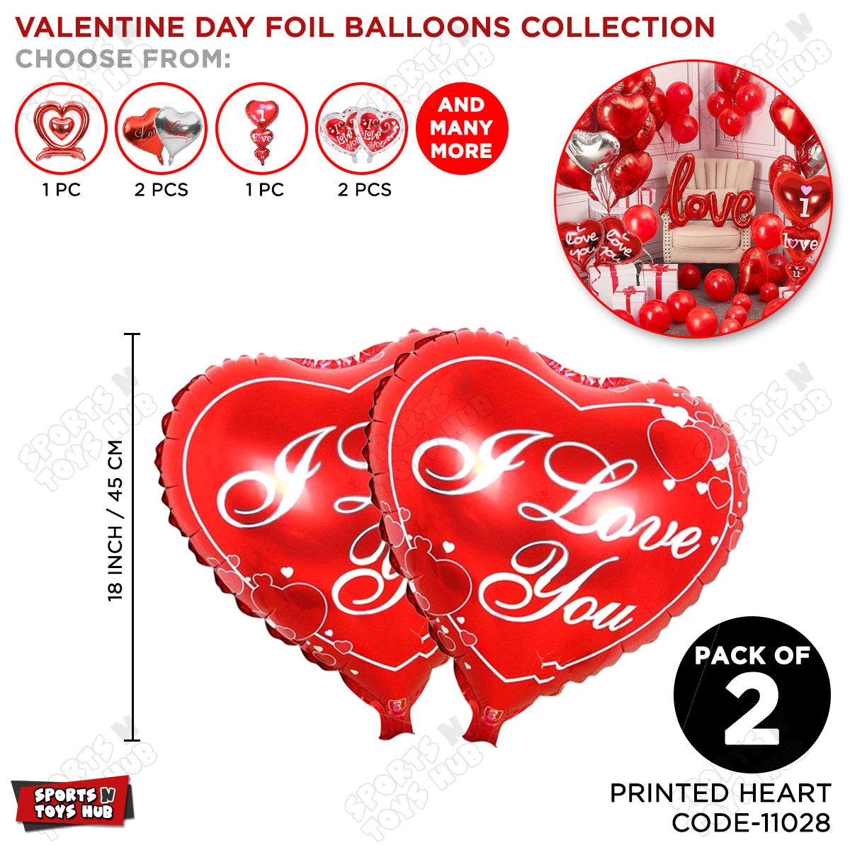 Heart Shape Foil Balloon With I Love You Printed Text - 2 Pcs