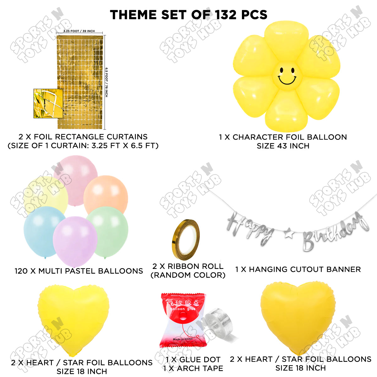 Jumbo Smiley Yellow Flower Foil Balloon & Cursive Banner Arch Theme