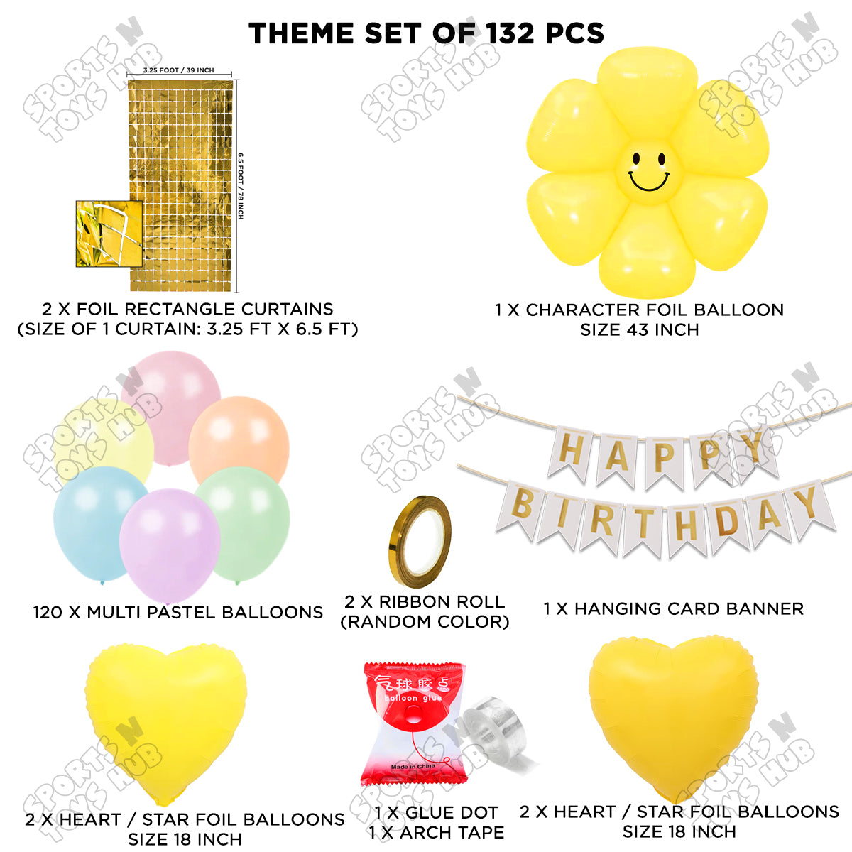Jumbo Smiley Yellow Flower Foil Balloon & Card Banner Arch Theme Collection
