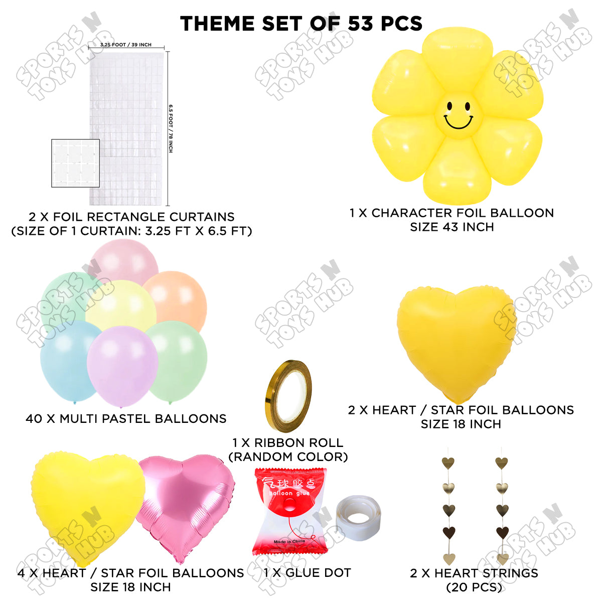Yellow Smiley Flower Foil Balloon Theme Collection