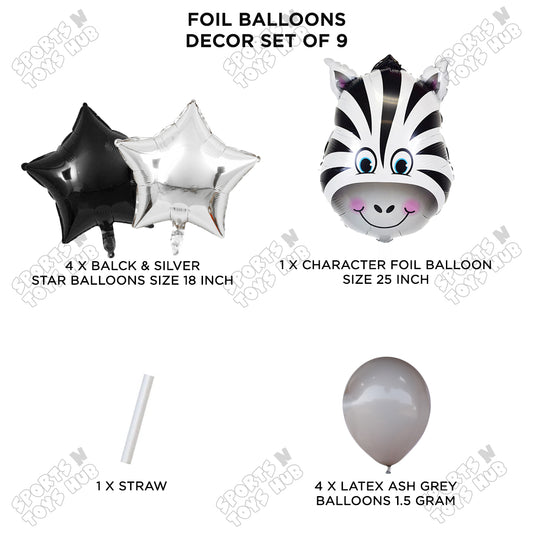 Jungle Safari Zebra Pack Of 9 Foil Balloon Set