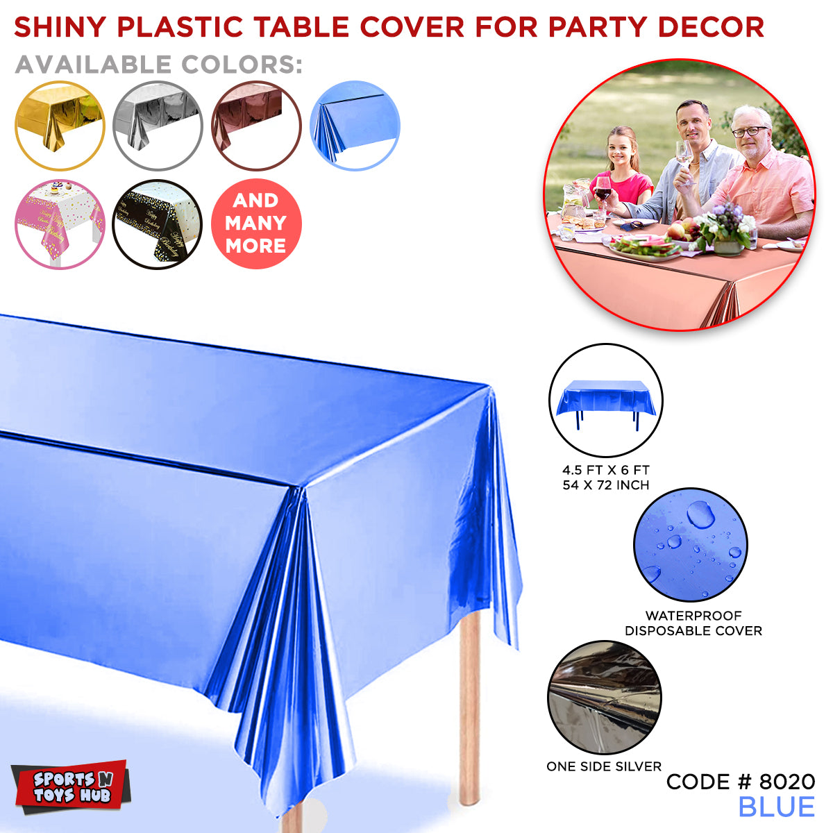Blue Color Shinny Plastic Table Cover