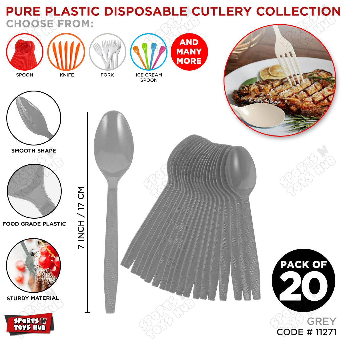 Disposable Solid Color Pure Plastic Spoons - Pack Of 20