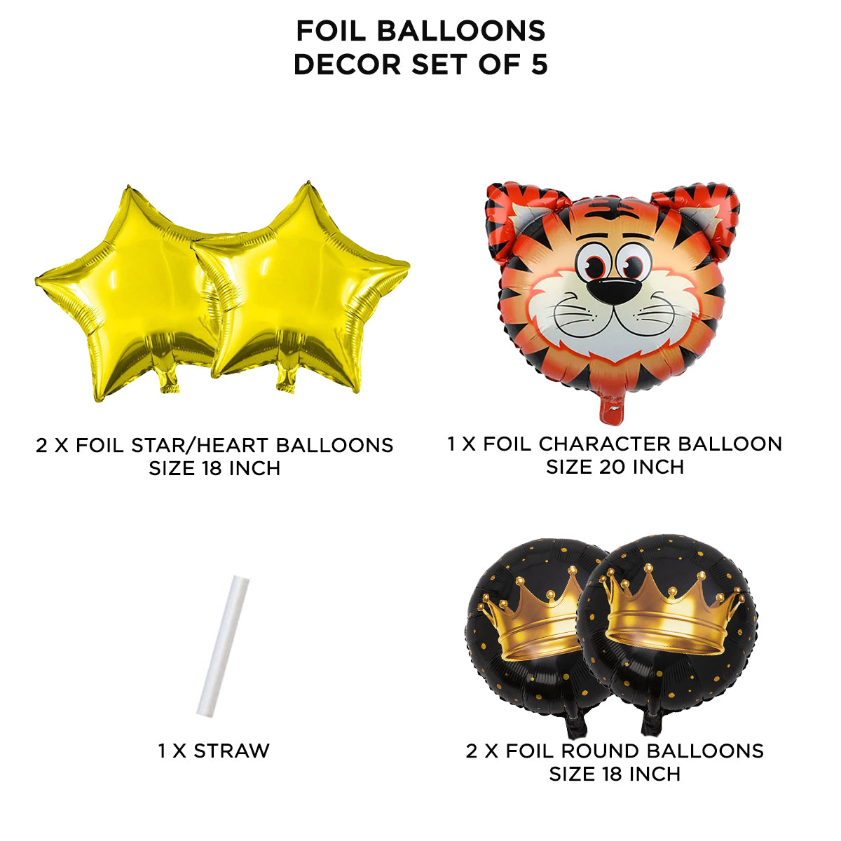 Tiger Jungle Safari Pack Of 5 Foil Balloon Set
