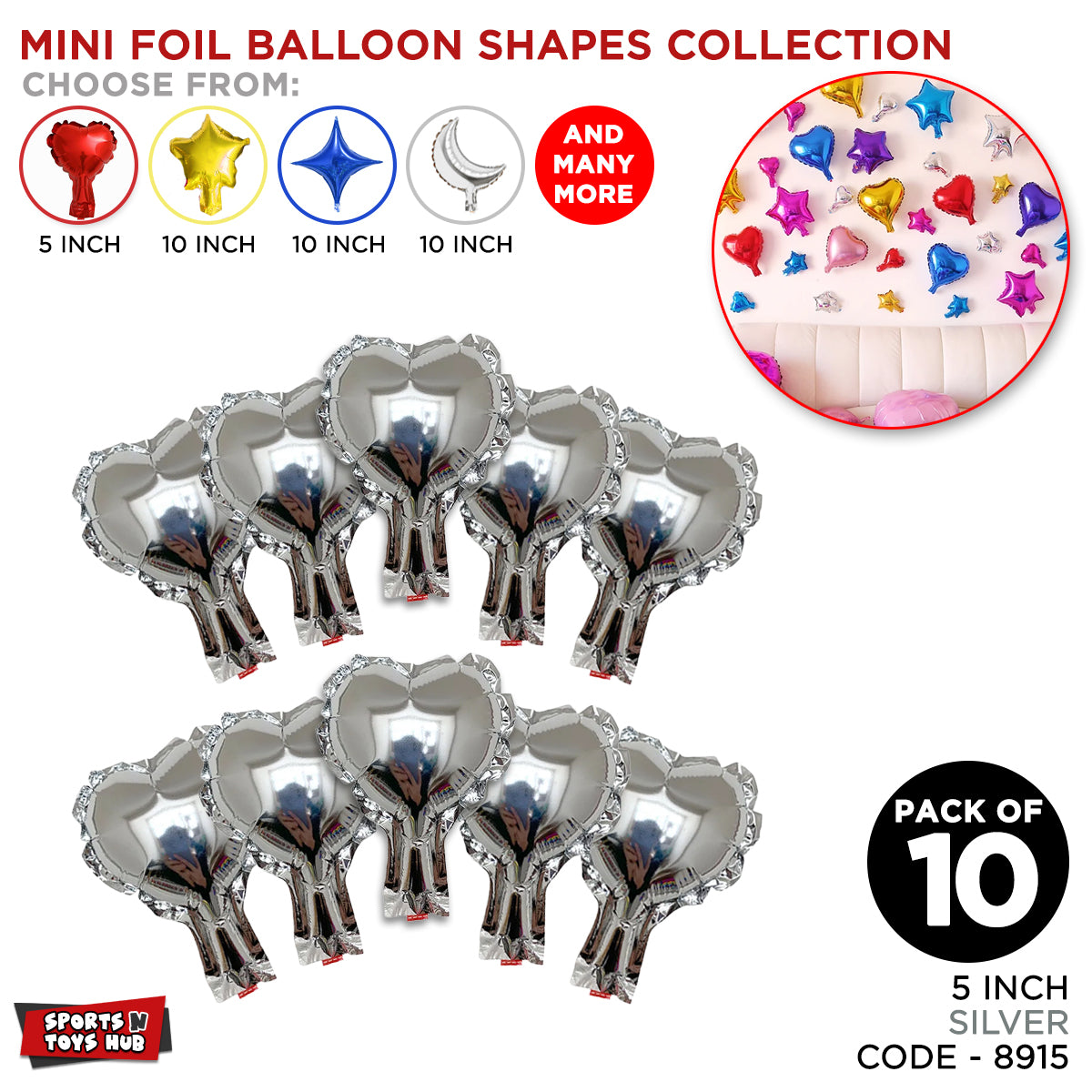 10 Pc  Mini Heart Shape Foil Balloon - 5 inch