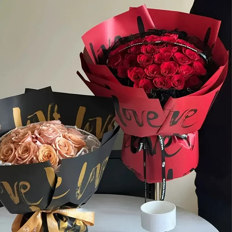 Love Cursive Brush Script Text Print Opaque Floral Wrapping Sheets