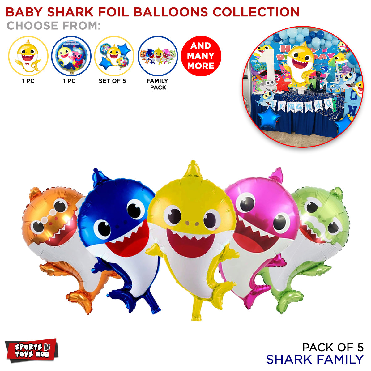 S-h-a-r-k Family Foil Balloon Set