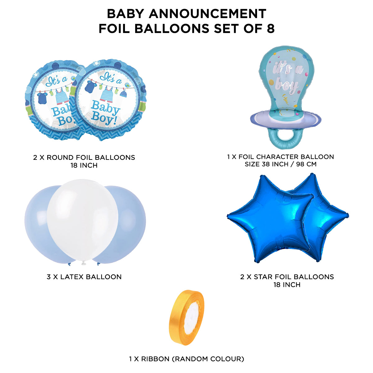 Baby Boy Pacifier Foil Balloon Set - 8 Pcs