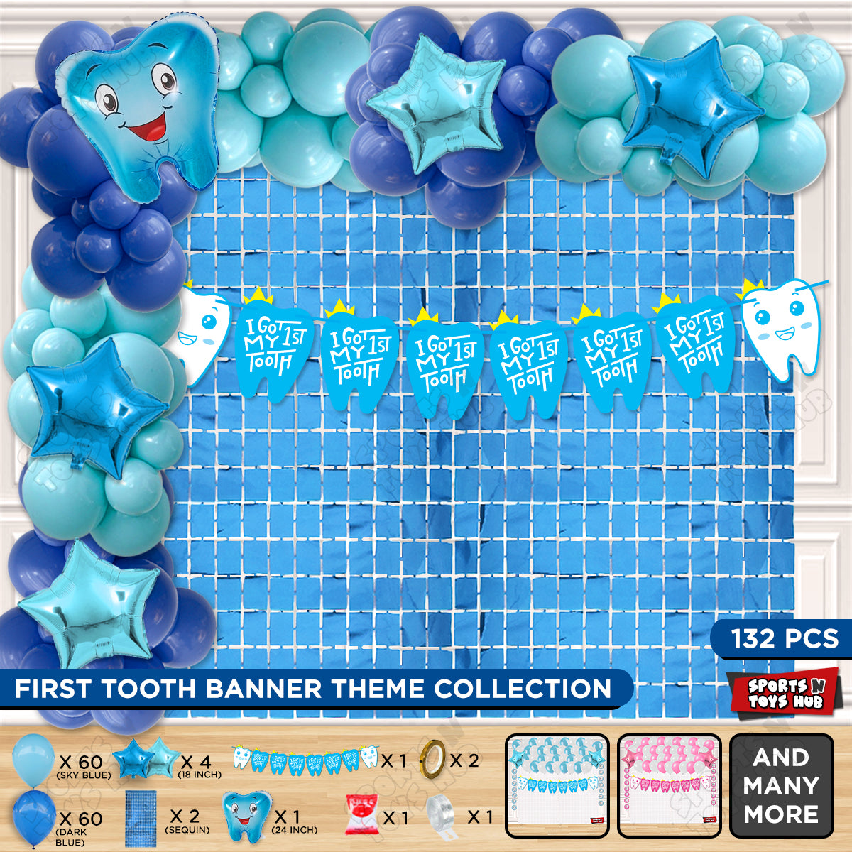 I Got My First Tooth Card Banner Arch Theme - Blue