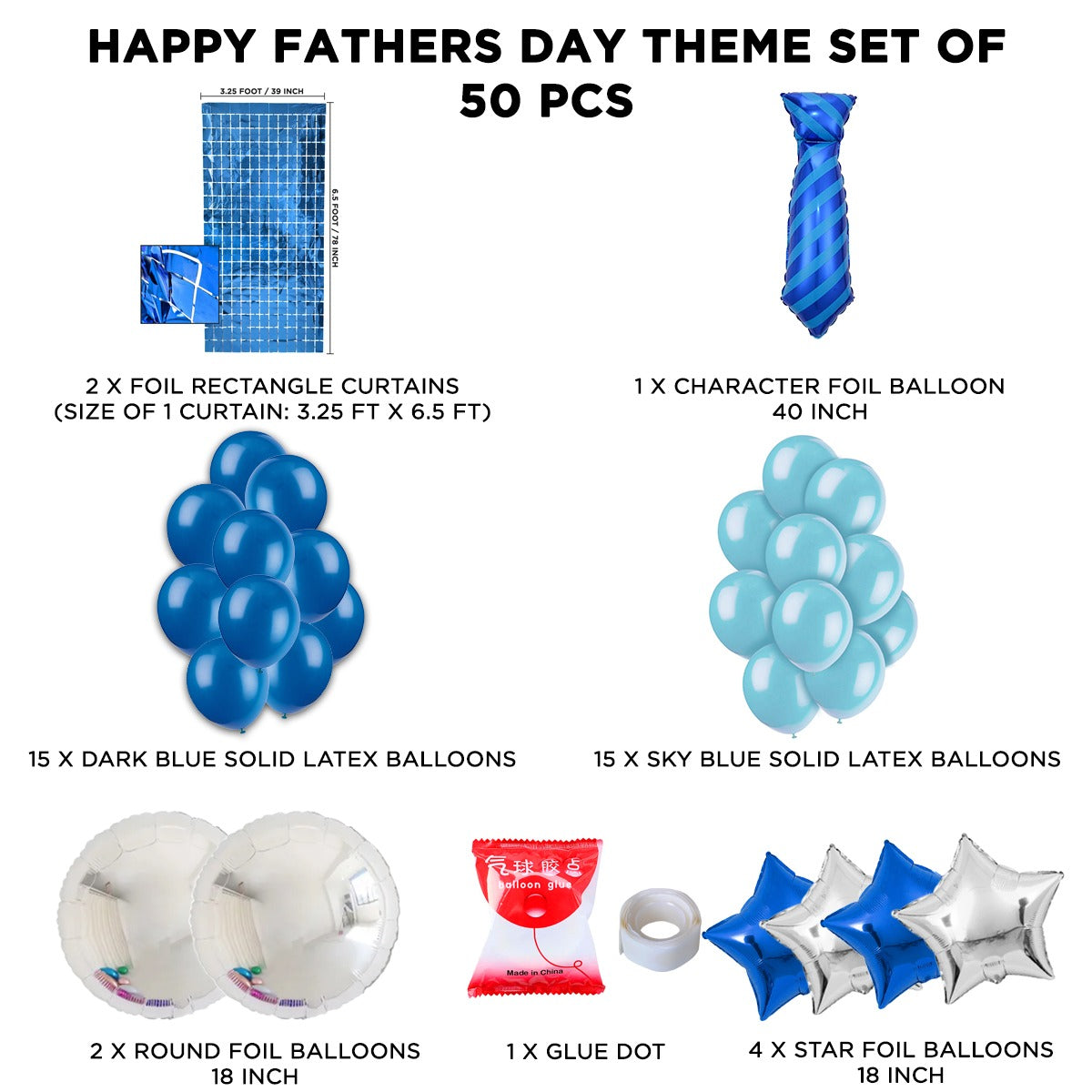 Tie Foil Balloon Set Rectangle Curtain Theme - Pack Of 50