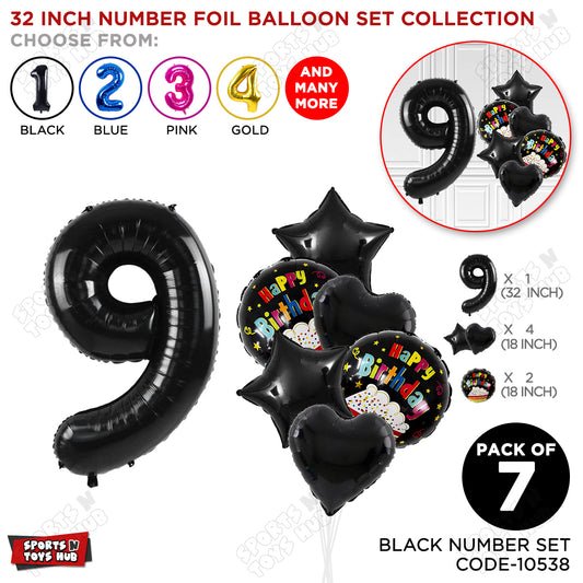 Black Color 32 Inch Number Foil Balloon With Round Printed Balloon Set