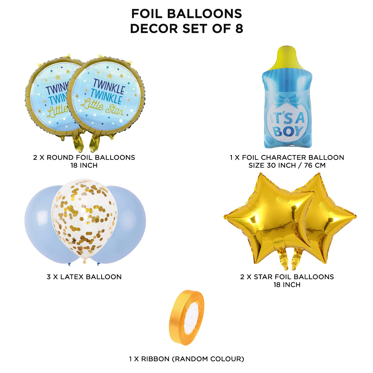 Baby Boy Feeder Foil Balloon Set - 8 Pcs