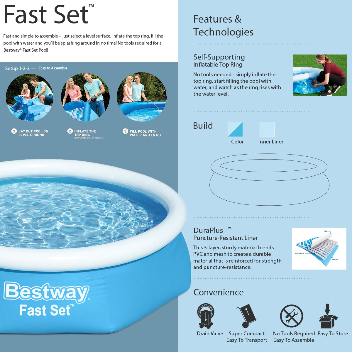 8 Ft Bestway Inflatable Fast Set Swimming Pool For Kids - 57448