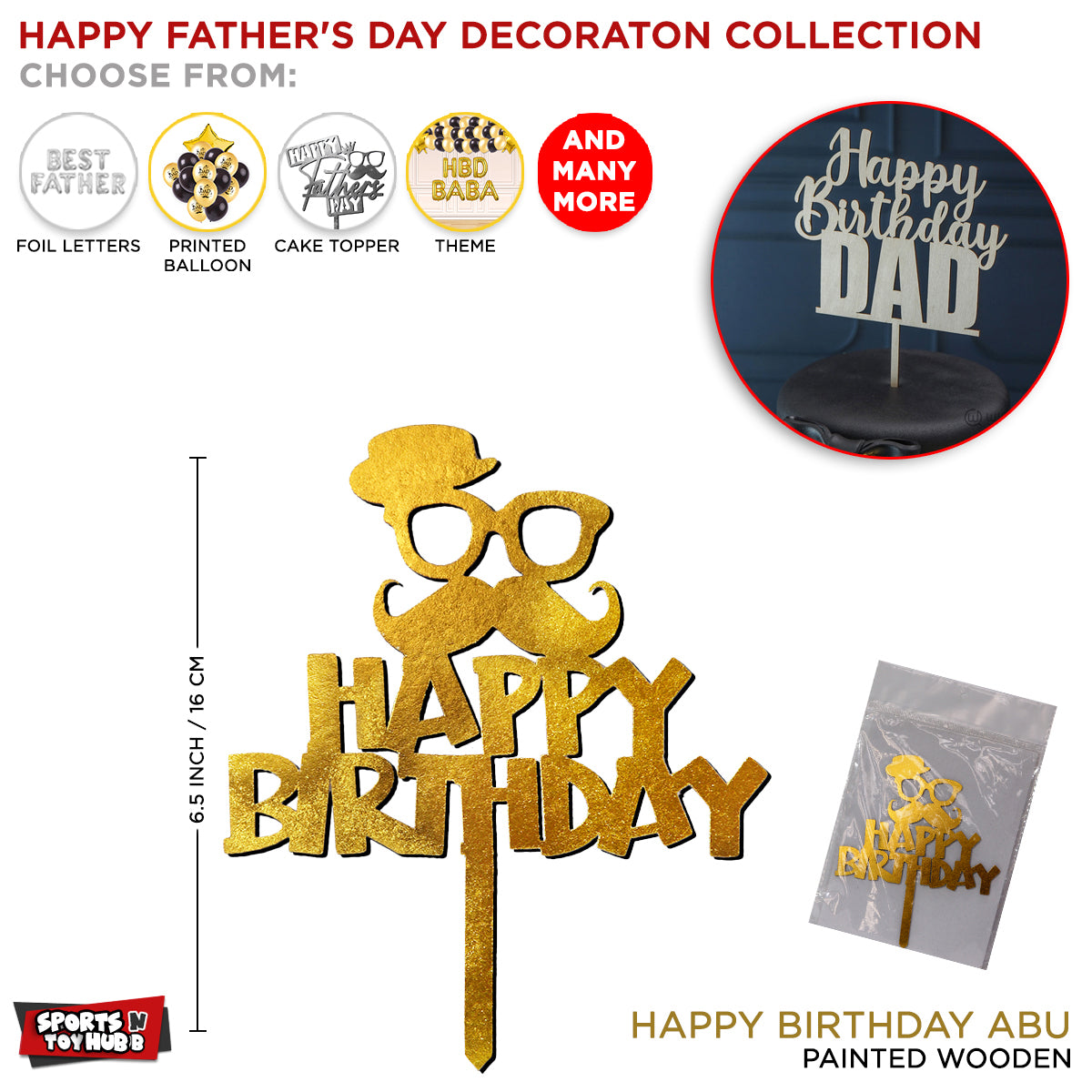 Happy Birthday Father Painted Wooden Cake Topper