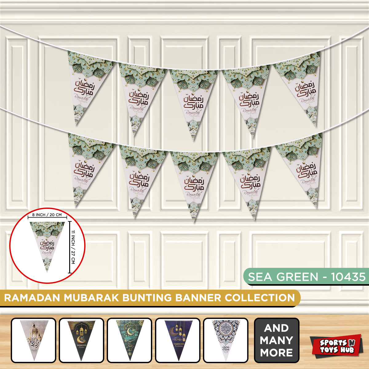 Ramadan Kareem Seagreen Flag Triangle Banner