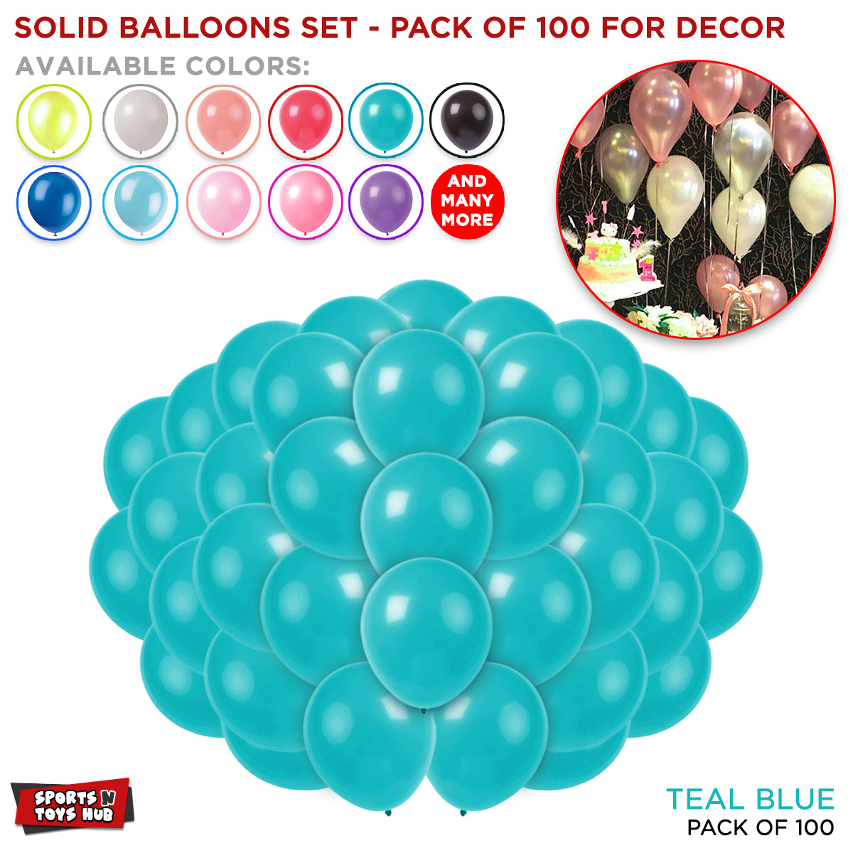 1.5 Gram Solid Latex 10 Inch Round Balloons - 100 Pcs