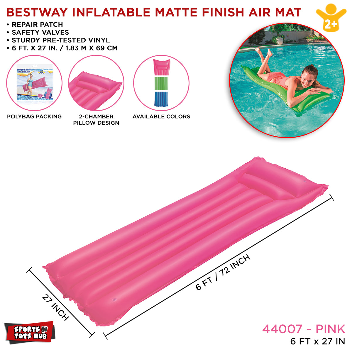 Bestway 6 FT Inflatable Matte Finish Swimming Pool Air Mat - 44007